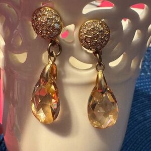Gold Vintage-Inspired Drop Earrings with Intricate Filigree Citrine Swarovski